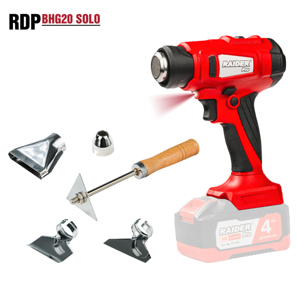 Raider R20 Pistol cu aer cald 20V 550 de grade SOLO RDP-SHG20 R20 - O baterie, multe posibilitati!