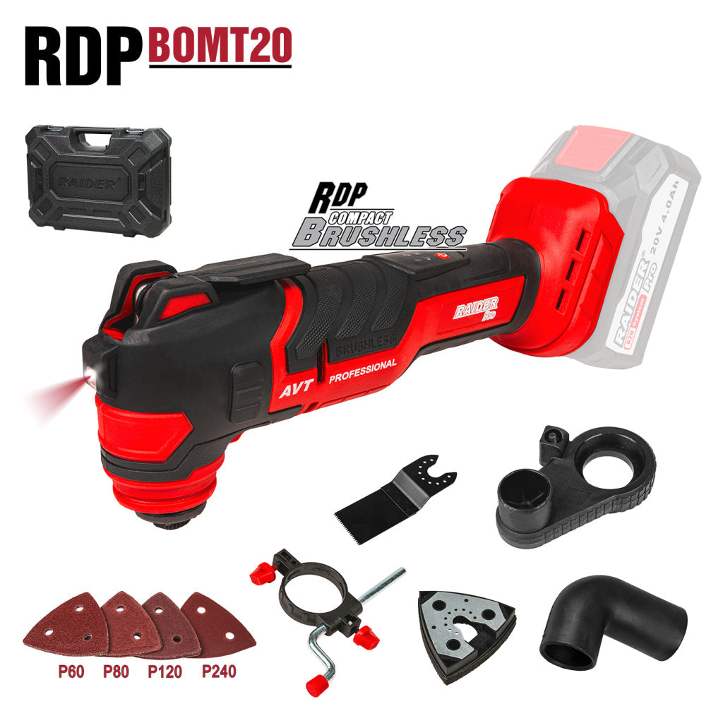 Unealtă Multifuncțională Oscilantă Brushless Raider Pro R20 RDP-BOMT20, 20V, Solo, Valiză Transport R20 - O baterie, multe posibilitati!