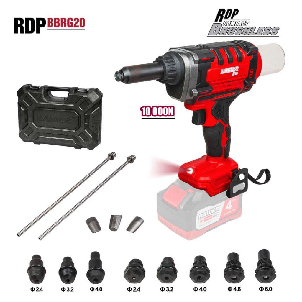 Raider R20 Pistol nituri pop brushless 20V 10000N valiza SOLO RDP-BBRG20 R20 - O baterie, multe posibilitati!