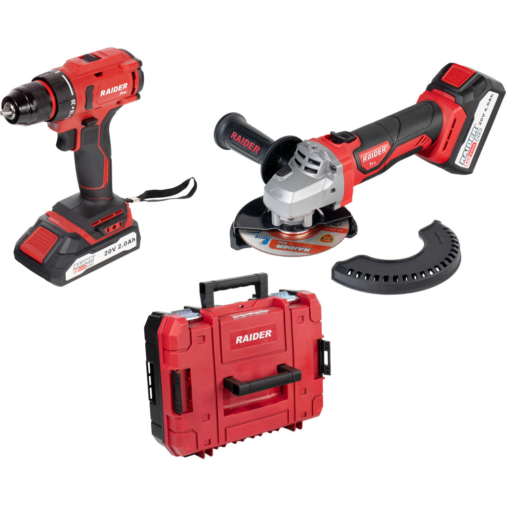 Raider R20 trusa bormasina si polizor unghiular 2.0 + 4.0Ah RDP-PBCDI20&SPAG20 R20 - O baterie, multe posibilitati!