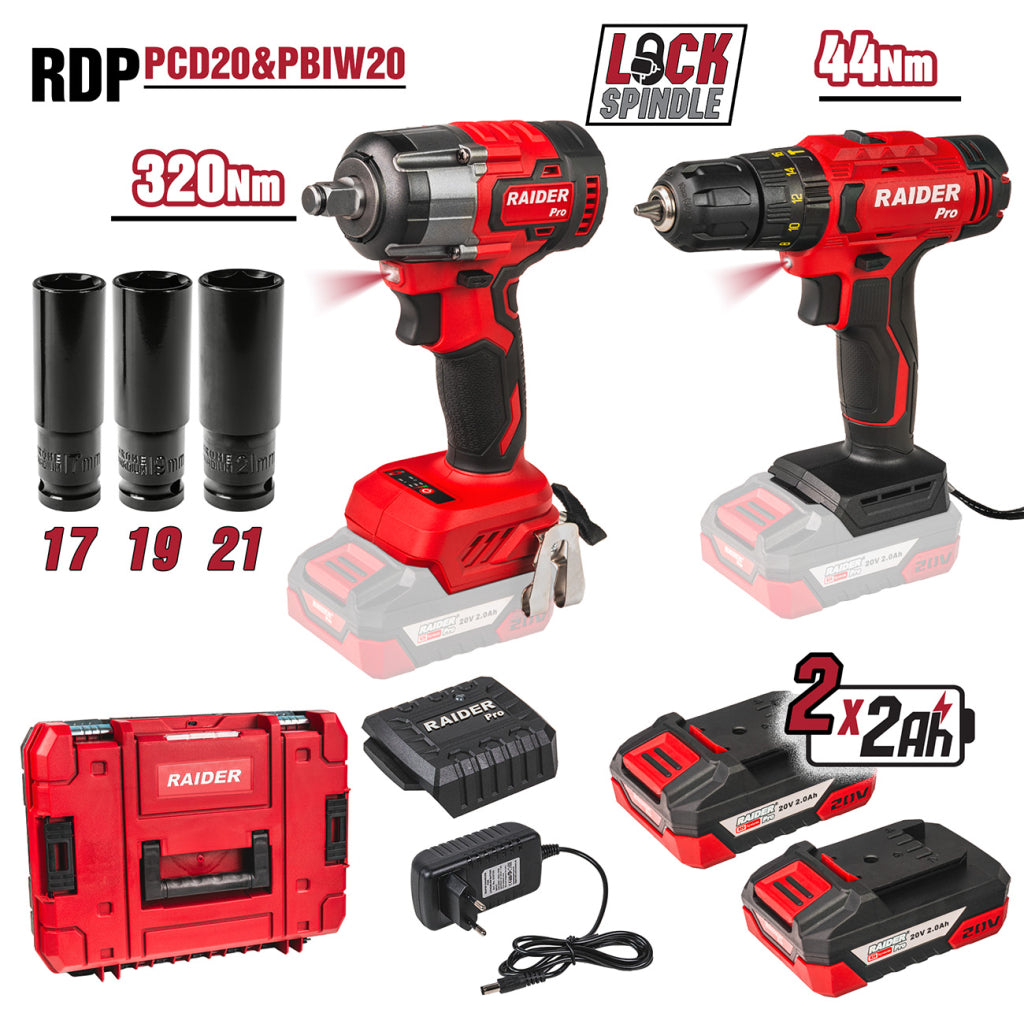 Raider R20 trusa bormasina si masina insurubat cu impact 1/2" 320Nm 2x2.0Ah RDP-PCDIW20 R20 - O baterie, multe posibilitati!