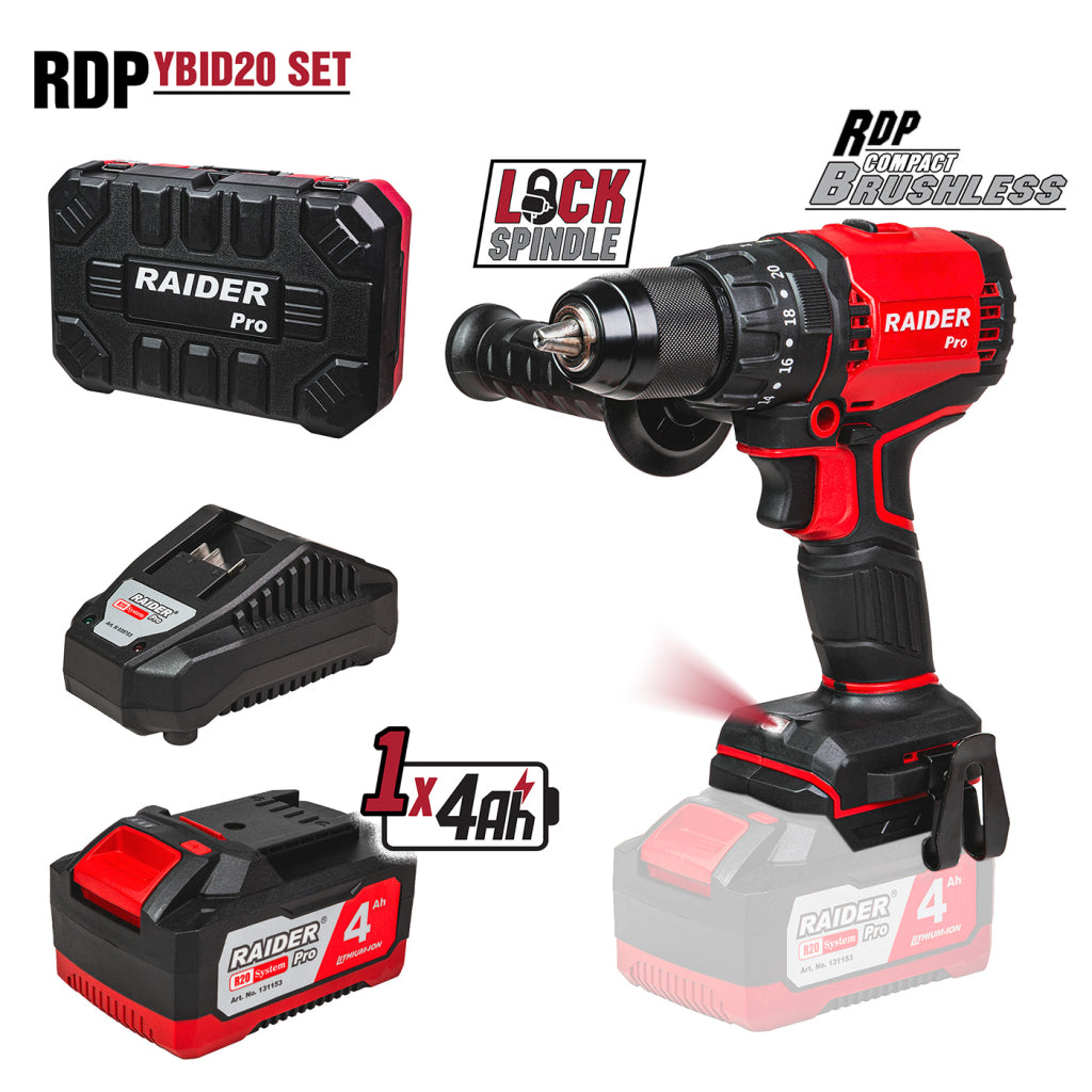 Raider R20 Masina de gaurit cu percutie 20V 4.0Ah 60Nm RDP-YBID20 R20 - O baterie, multe posibilitati!