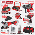 Raider R20 set masina de gaurit, rotopercutor si flex + 2x5.0Ah + Accesorii RDP-BXS1 R20 - O baterie, multe posibilitati!
