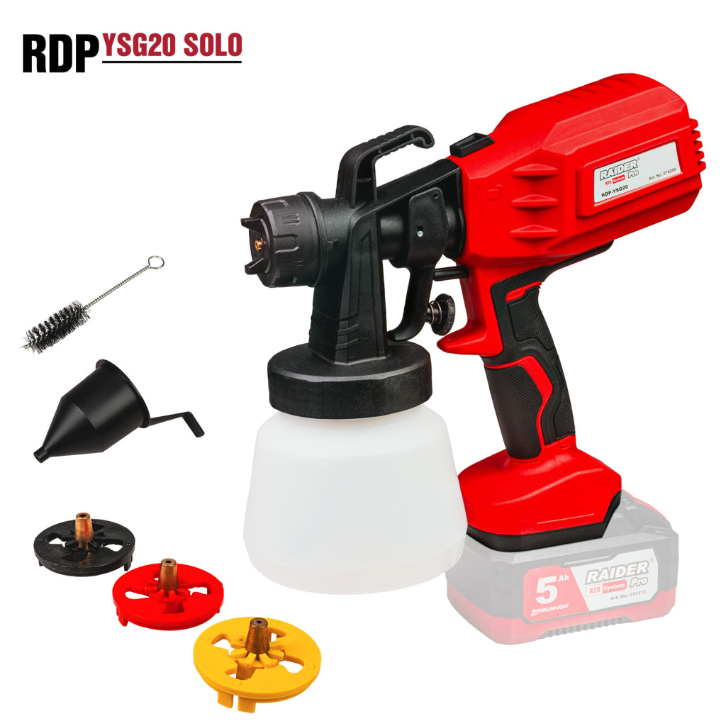 Raider R20 Pistol de vopsit 20V cu 3 duze Ø1.5-2.5mm 0.8L SOLO RDP-YSGC20 R20 - O baterie, multe posibilitati!