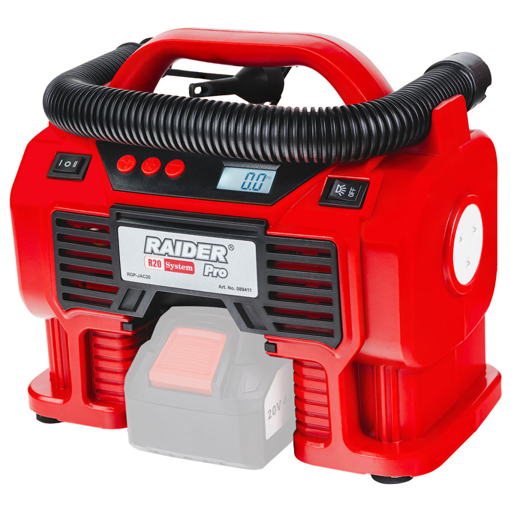Raider R20 Compresor aer 20V & 12V 11 bari Display LED SOLO RDP-JAC20 R20 - O baterie, multe posibilitati!