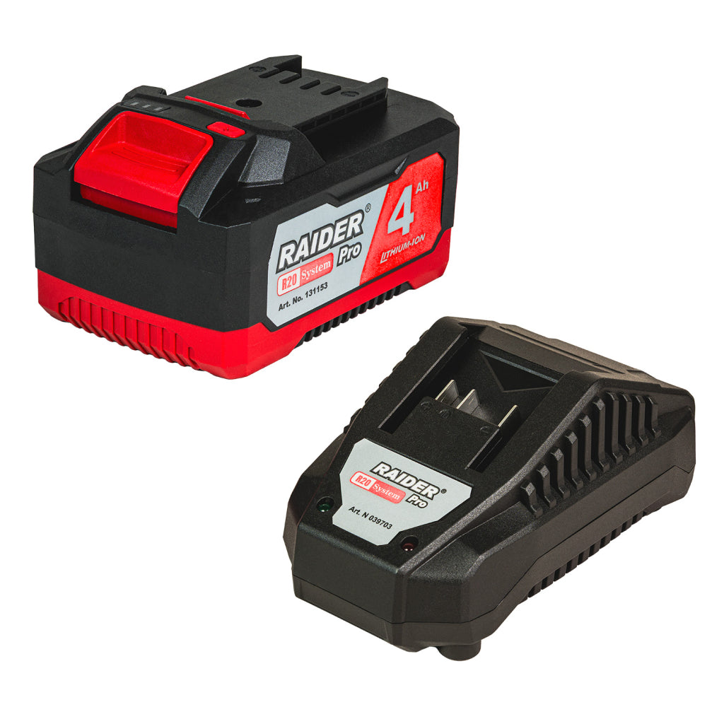 Raider R20 Set incarcator cu baza si acumulator 20V 4Ah R20 - O baterie, multe posibilitati!