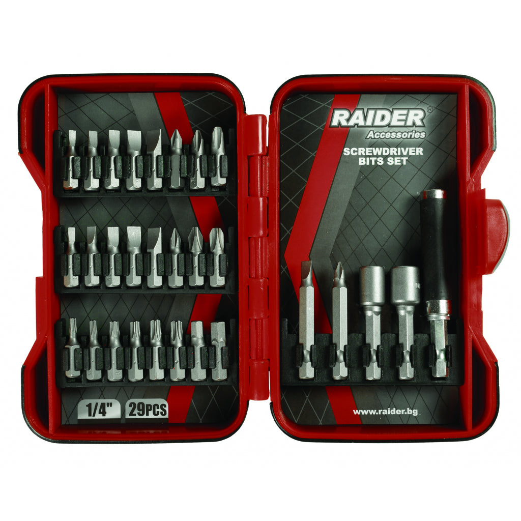 Raider trusa 29 biti si adaptoare pentru surubelnita R20 - O baterie, multe posibilitati!