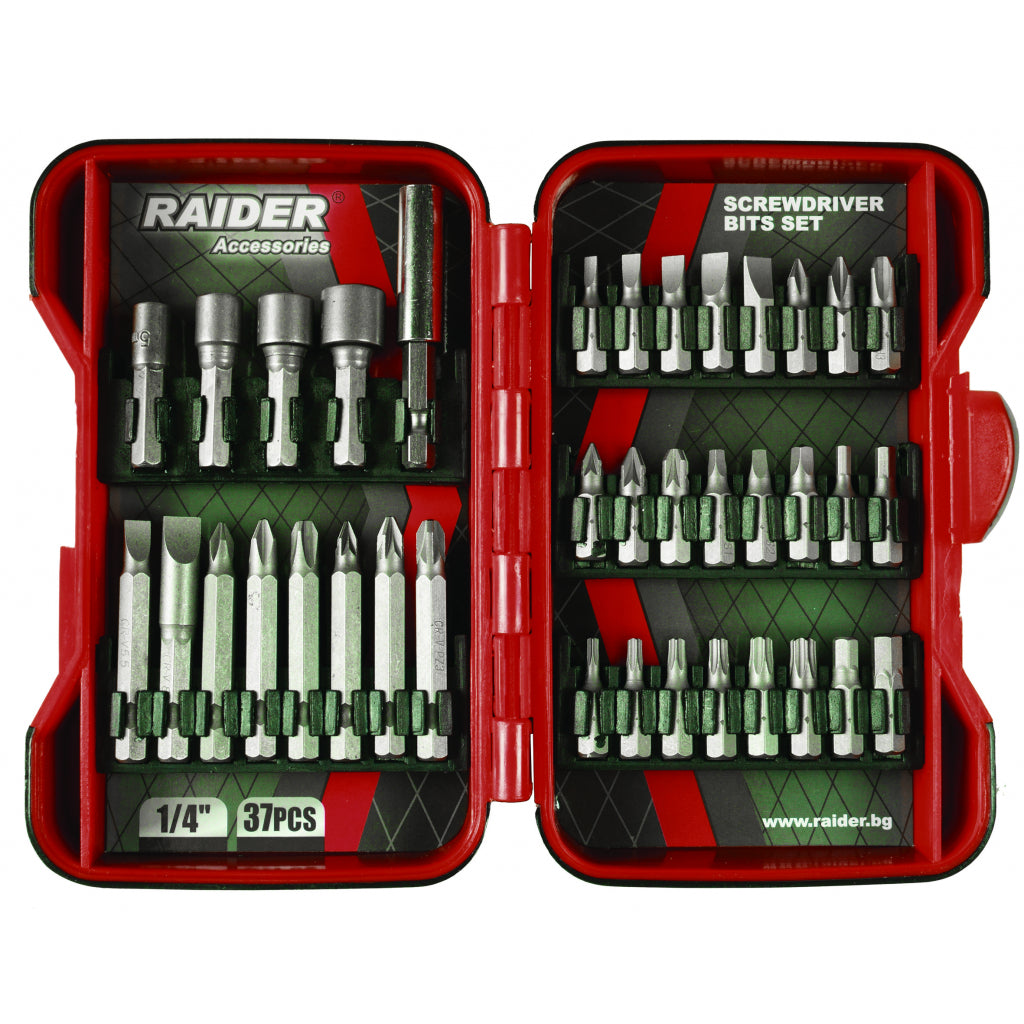 Raider trusa 37 biti si adaptoare pentru surubelnita R20 - O baterie, multe posibilitati!