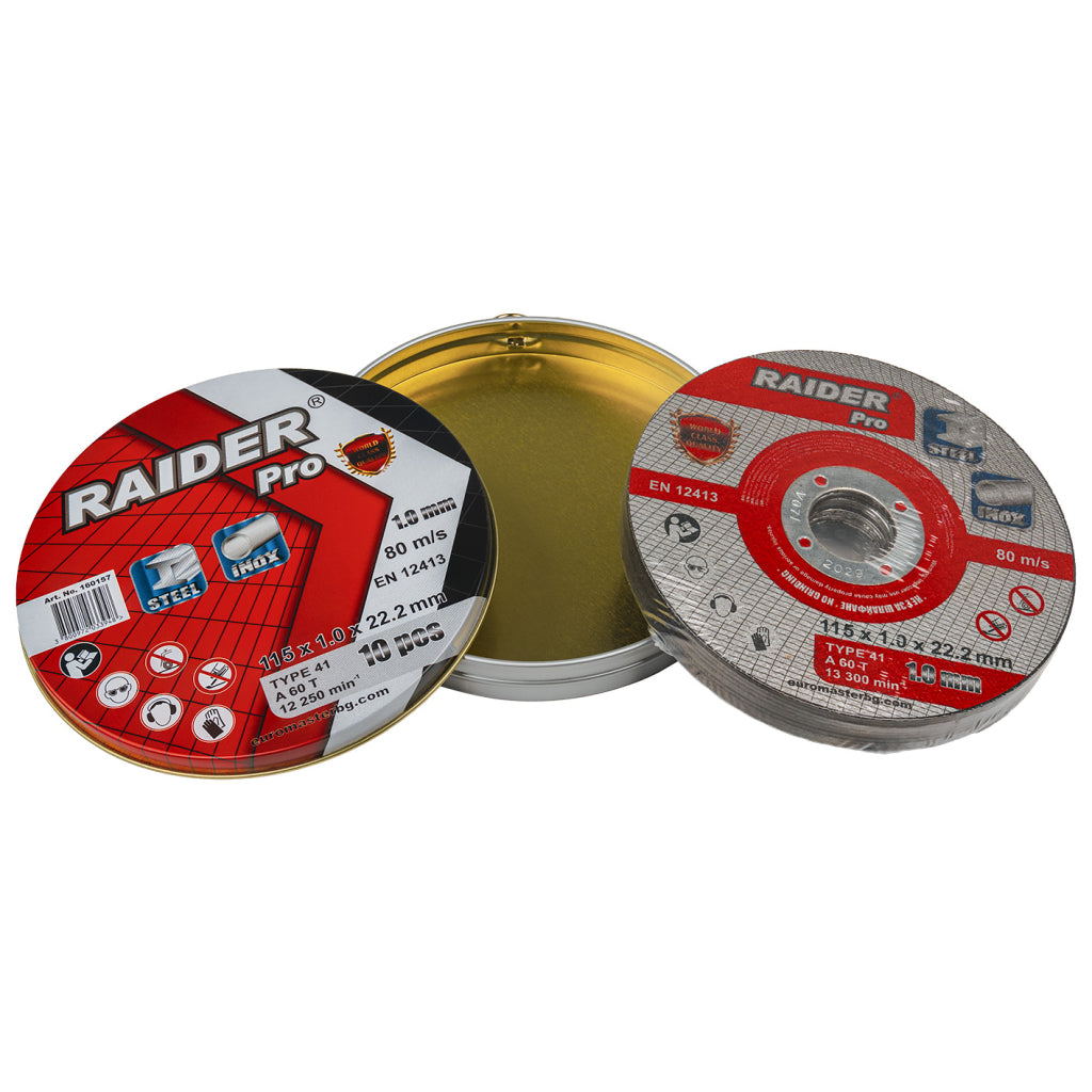 Raider Set 10 discuri pentru taiat otel-inox 115х1mm A60T RDP R20 - O baterie, multe posibilitati!