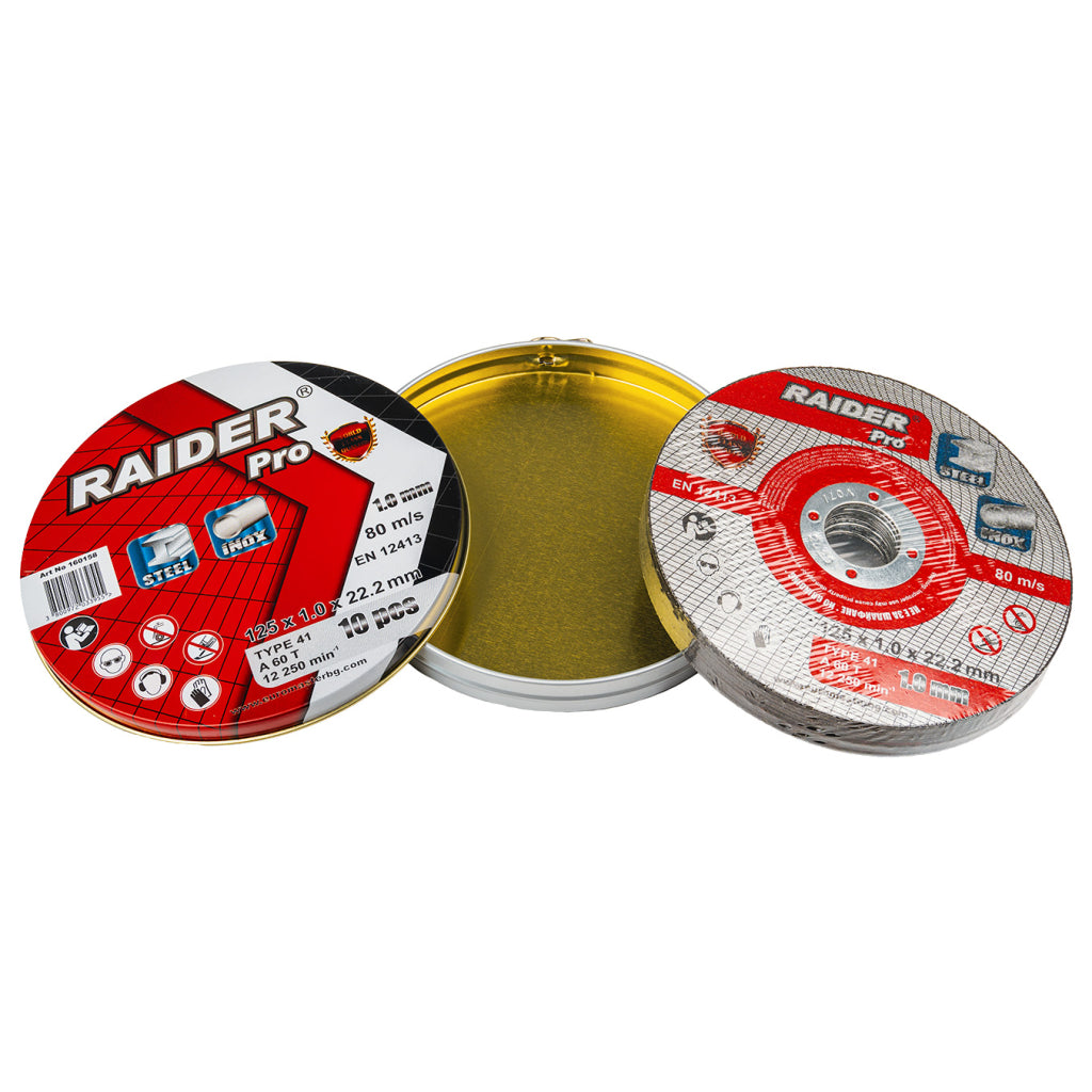 Raider Set 10 discuri pentru taiat otel-inox 125х1mm A60T RDP R20 - O baterie, multe posibilitati!
