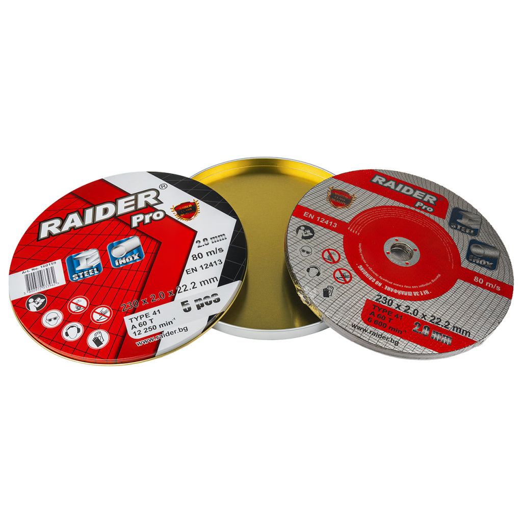 Raider Set 5 discuri pentru taiat otel-inox 230х2mm A60T RDP R20 - O baterie, multe posibilitati!