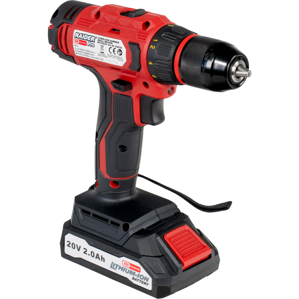 Raider R20 Masina de gaurit si insurubat cu percutie 20V 2.0Ah 50Nm RDP-PCDI20 R20 - O baterie, multe posibilitati!