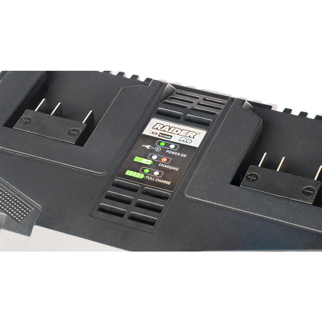 Raider R20 Incarcator dual 2x2Ah pentru acumulator 20V R20 - O baterie, multe posibilitati!