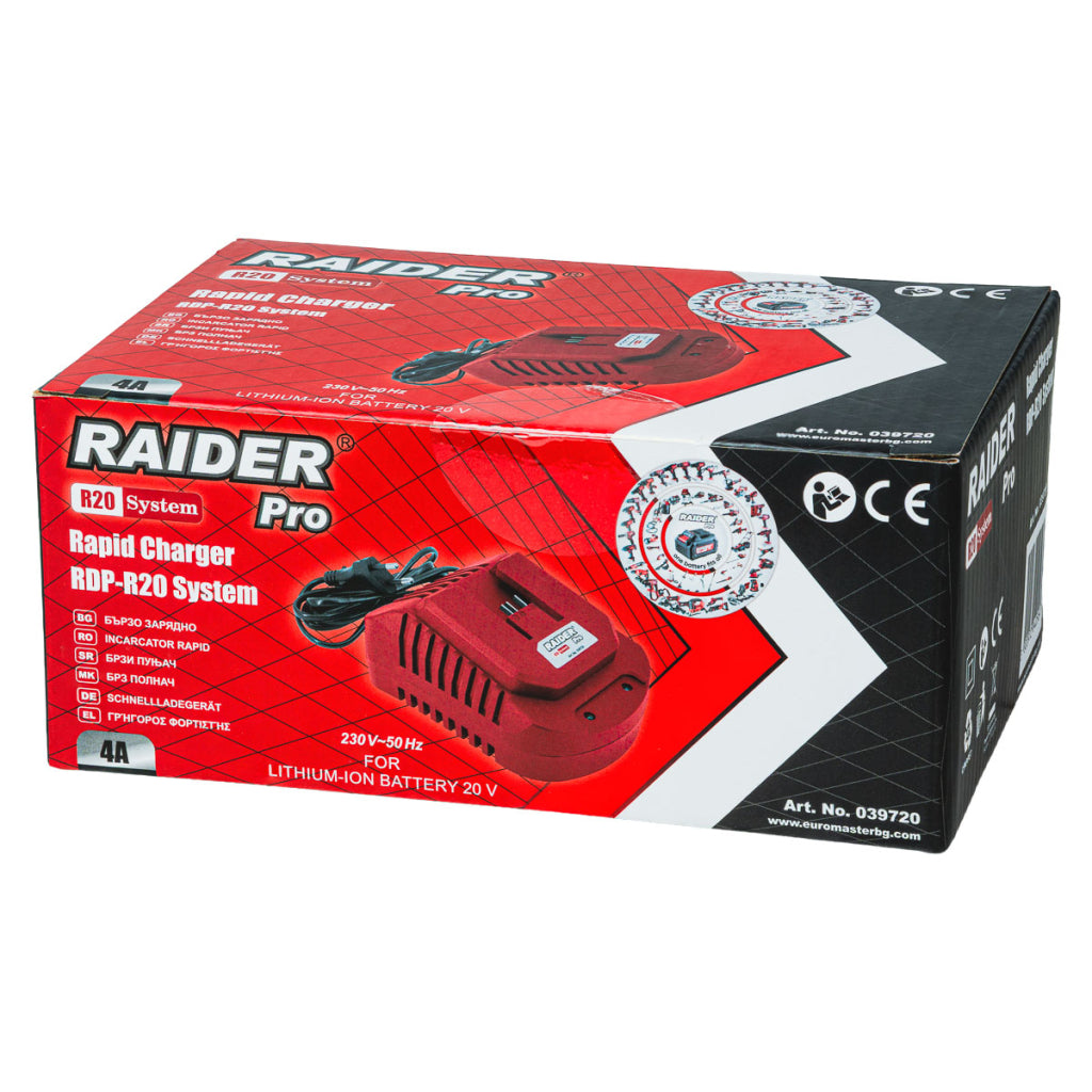 Raider R20 Incarcator rapid 4.0Ah cu baza pentru acumulator 20V R20 - O baterie, multe posibilitati!