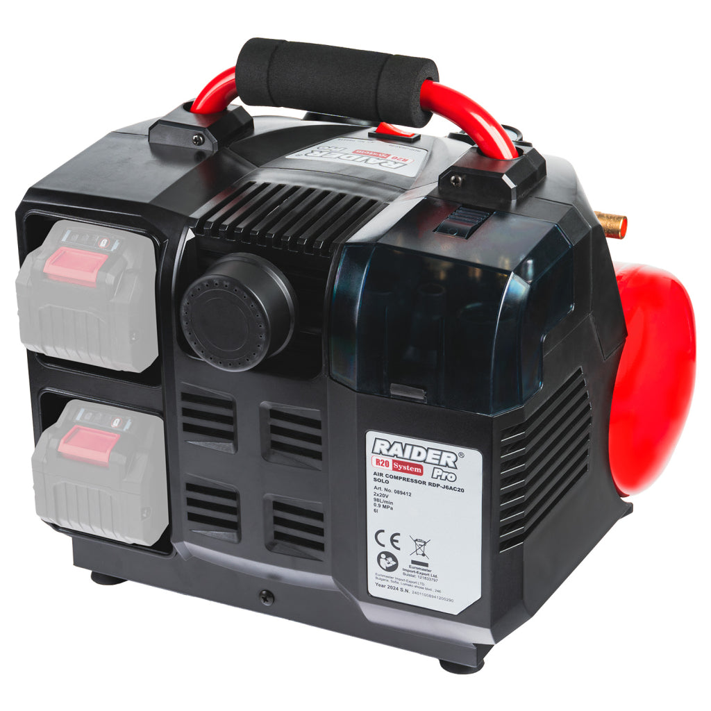 Raider R20 Compresor aer 40V cu butelie de 6L 98L/min 9bar SOLO RDP-J6AC20 R20 - O baterie, multe posibilitati!