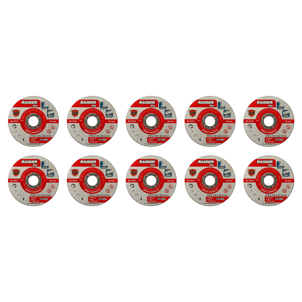 Raider Set 10 discuri pentru taiat otel-inox 115х1mm A60T RDP R20 - O baterie, multe posibilitati!