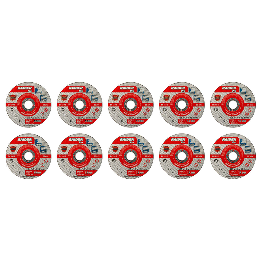 Raider Set 10 discuri pentru taiat otel-inox 115х1mm A60T RDP R20 - O baterie, multe posibilitati!