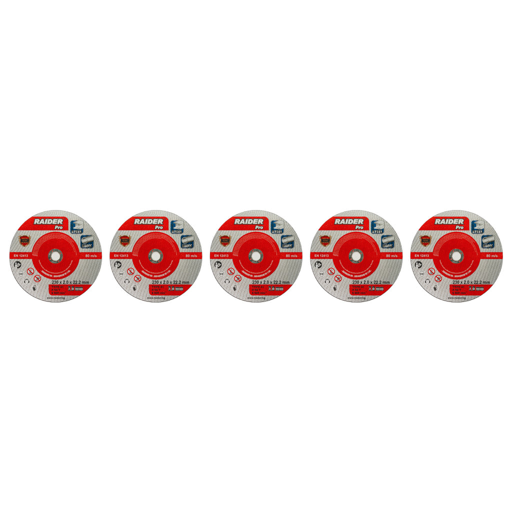 Raider Set 5 discuri pentru taiat otel-inox 230х2mm A60T RDP R20 - O baterie, multe posibilitati!