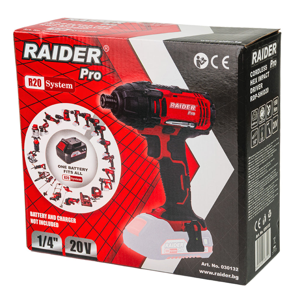 Raider R20 Masina insurubat cu impact 20V HEX1/4" 180Nm SOLO RDP-SHID20 R20 - O baterie, multe posibilitati!