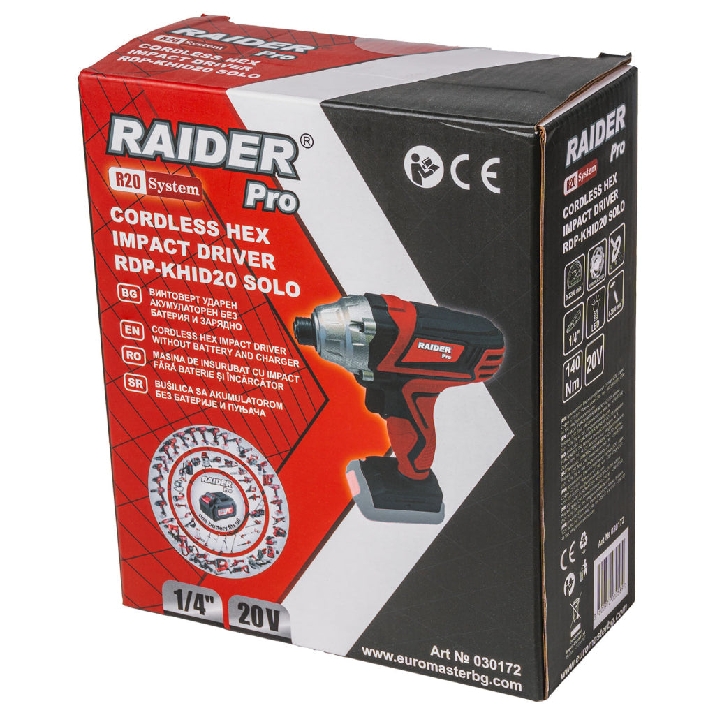 Raider R20 Masina insurubat cu impact 20V HEX1/4" 140Nm SOLO RDP-KHID20 R20 - O baterie, multe posibilitati!