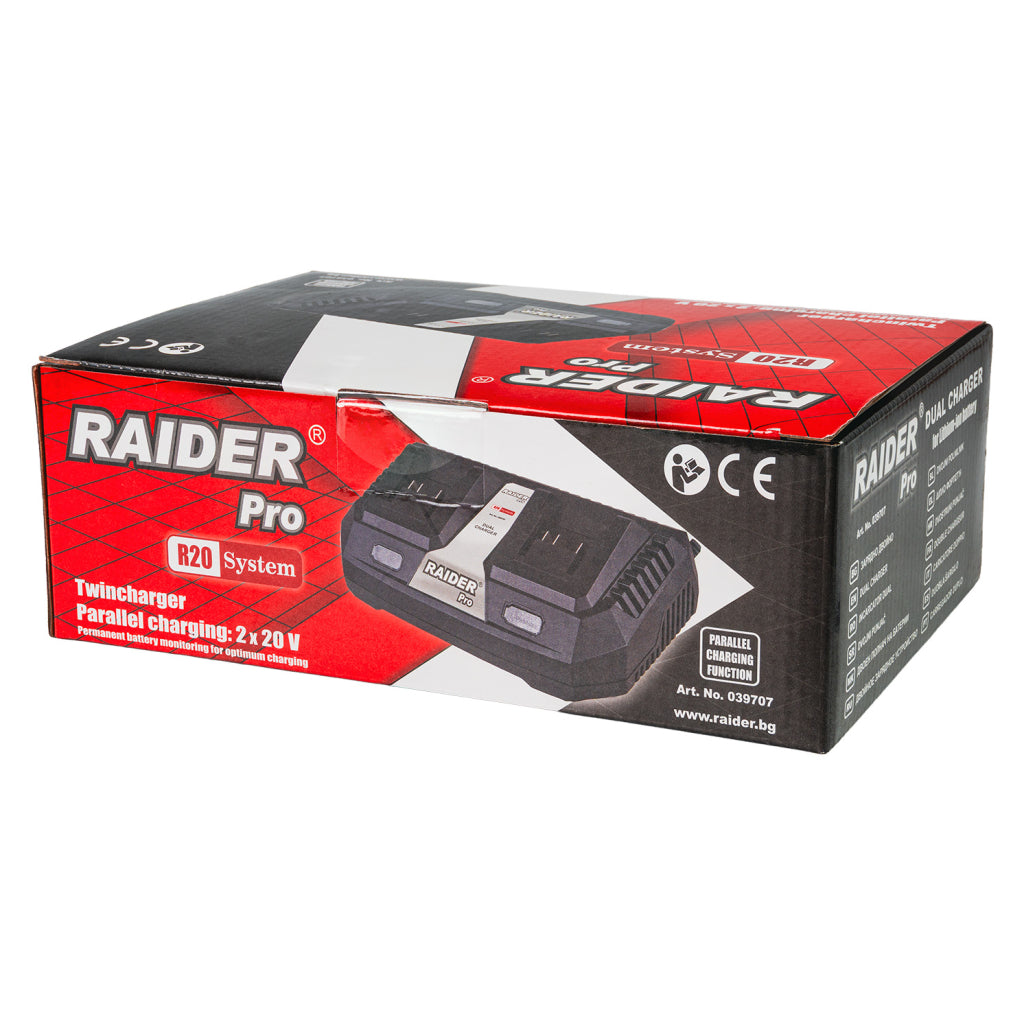 Raider R20 Incarcator dual 2x3Ah pentru acumulator 20V R20 - O baterie, multe posibilitati!