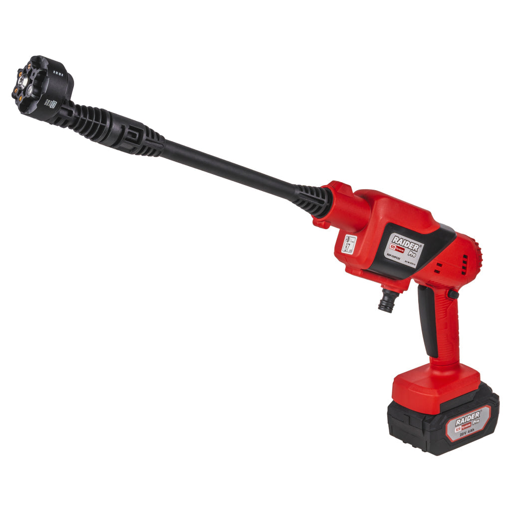 Raider R20 Aparat spalat cu presiune 20V 25 de bari 4.0Ah 6 duze RDP-CHPC20 R20 - O baterie, multe posibilitati!