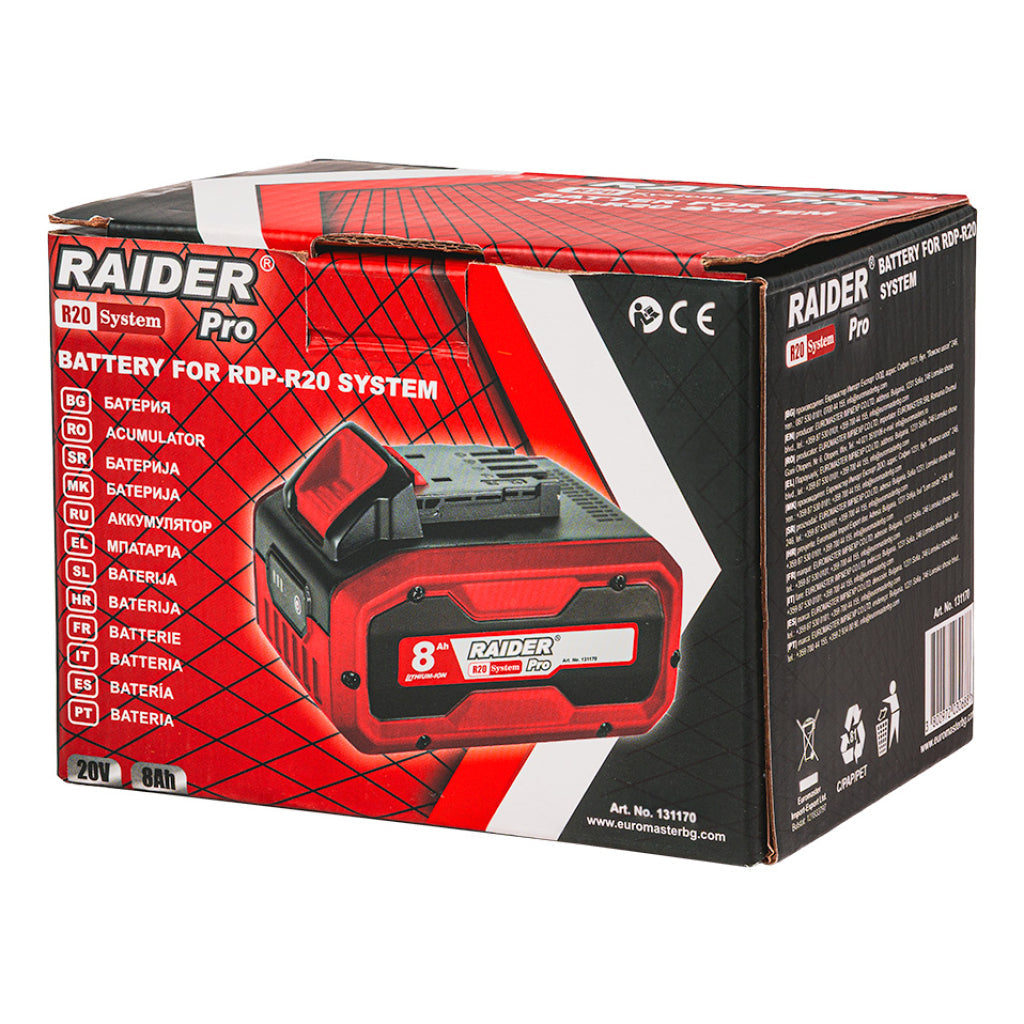 R20 Acumulator Li-ion 20V 8.0 Ah compatibil cu intreaga gama Raider R20 R20 - O baterie, multe posibilitati!