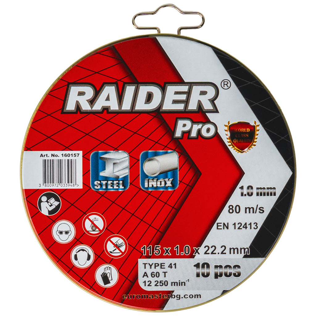 Raider Set 10 discuri pentru taiat otel-inox 115х1mm A60T RDP R20 - O baterie, multe posibilitati!