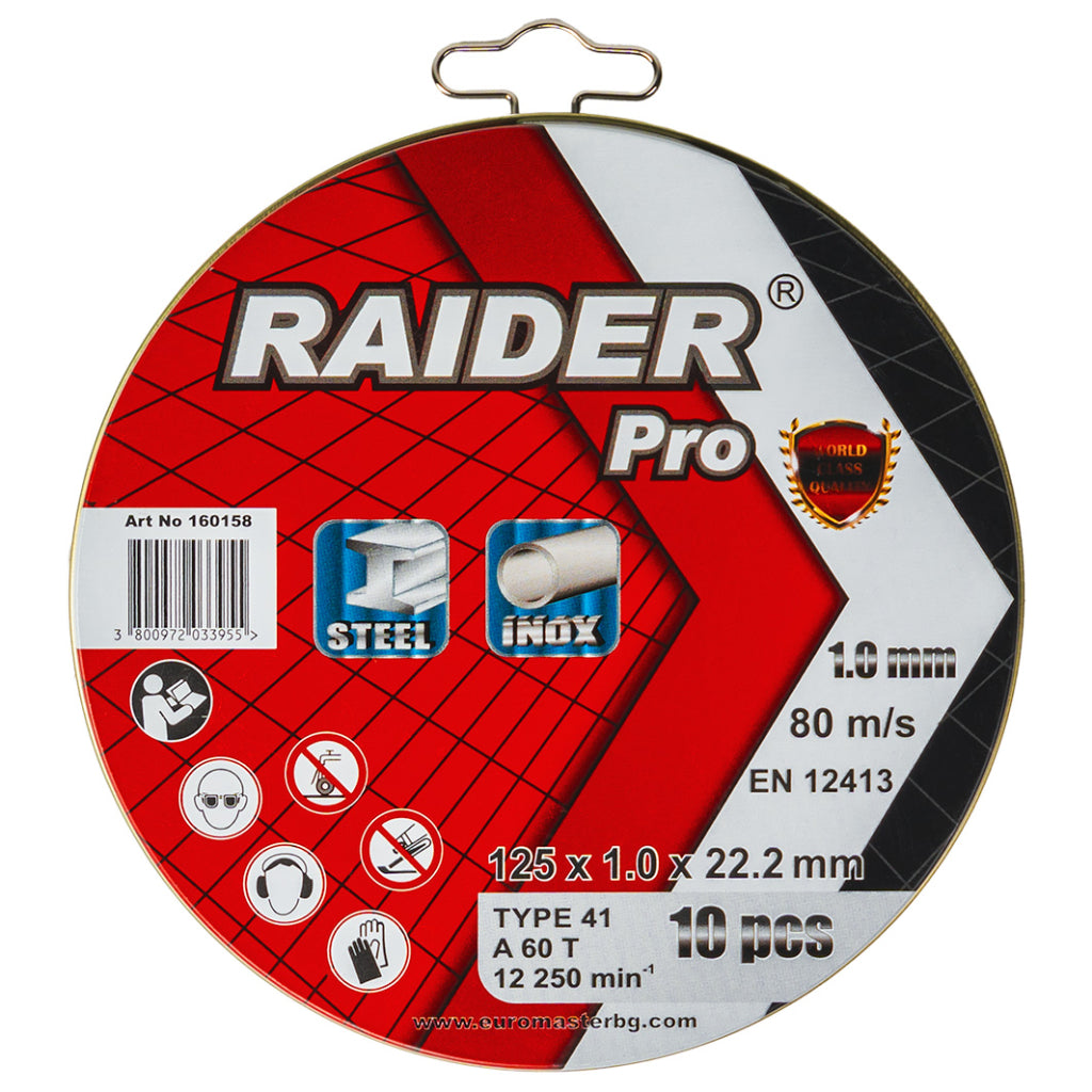 Raider Set 10 discuri pentru taiat otel-inox 125х1mm A60T RDP R20 - O baterie, multe posibilitati!