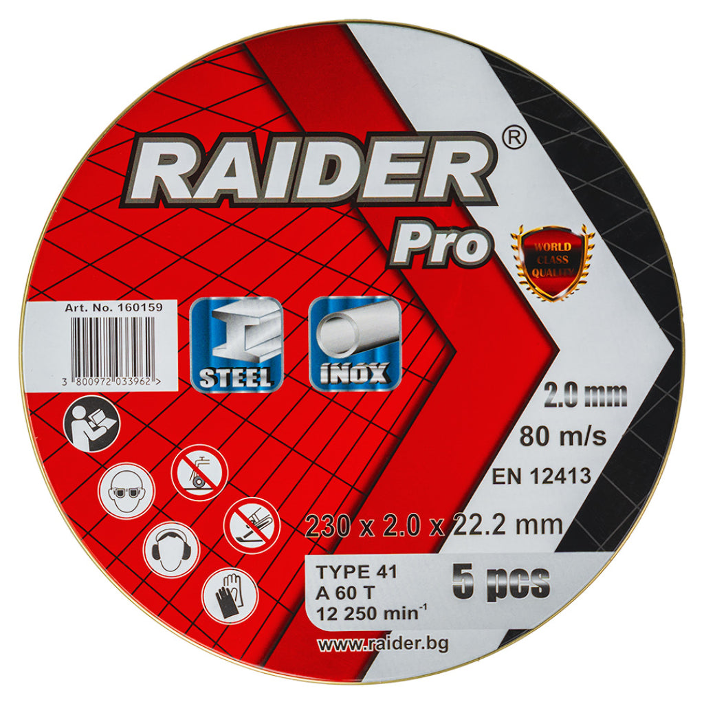 Raider Set 5 discuri pentru taiat otel-inox 230х2mm A60T RDP R20 - O baterie, multe posibilitati!
