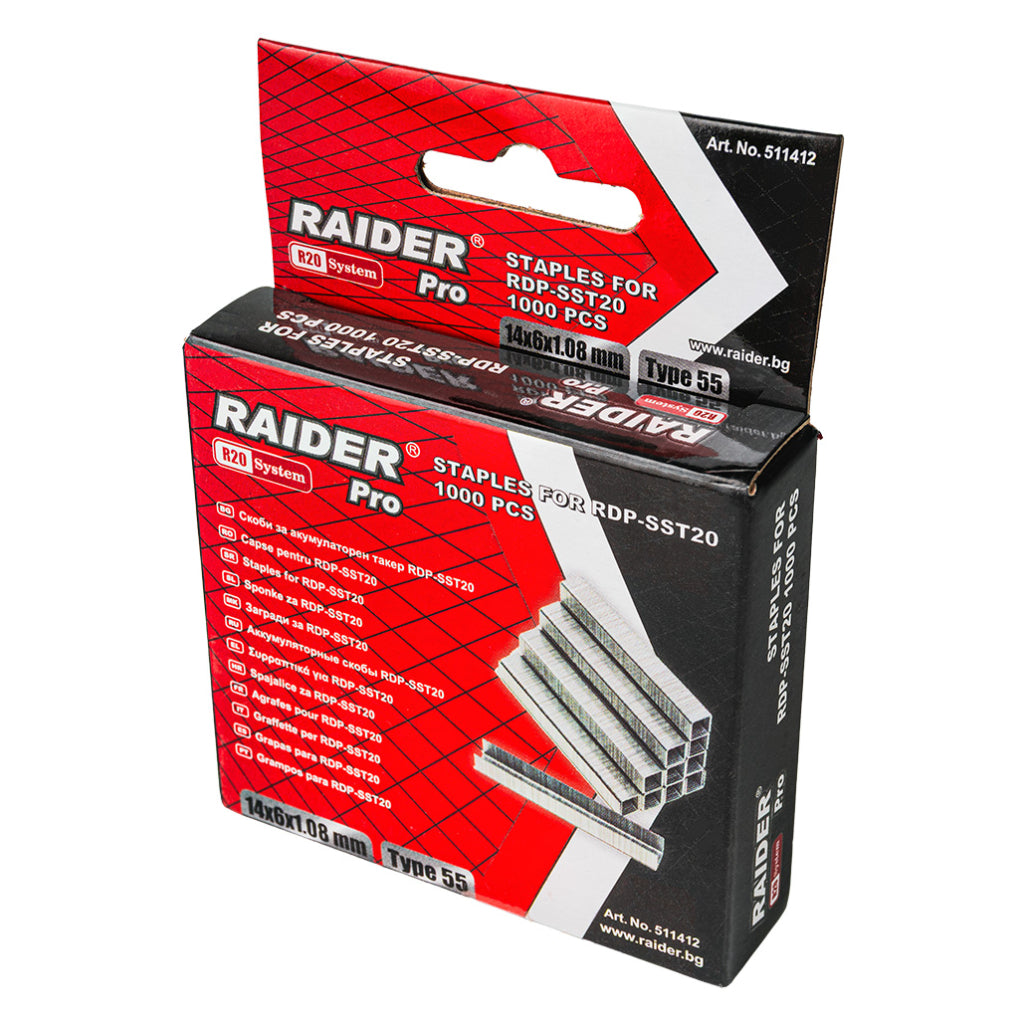 Raider Set 1000 de capse galvanizate tip 55 1.08mm 14-25mm pentru capsator electric R20 - O baterie, multe posibilitati!