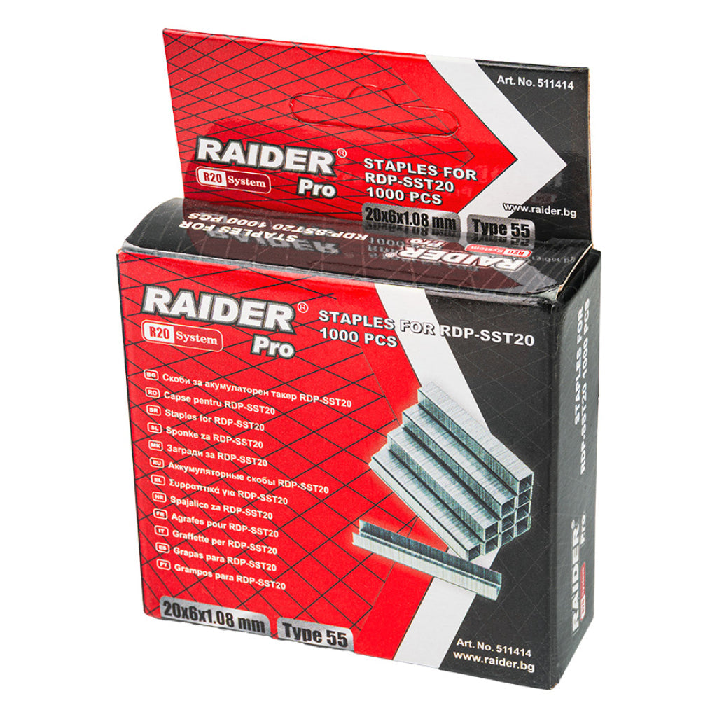 Raider Set 1000 de capse galvanizate tip 55 1.08mm 14-25mm pentru capsator electric R20 - O baterie, multe posibilitati!