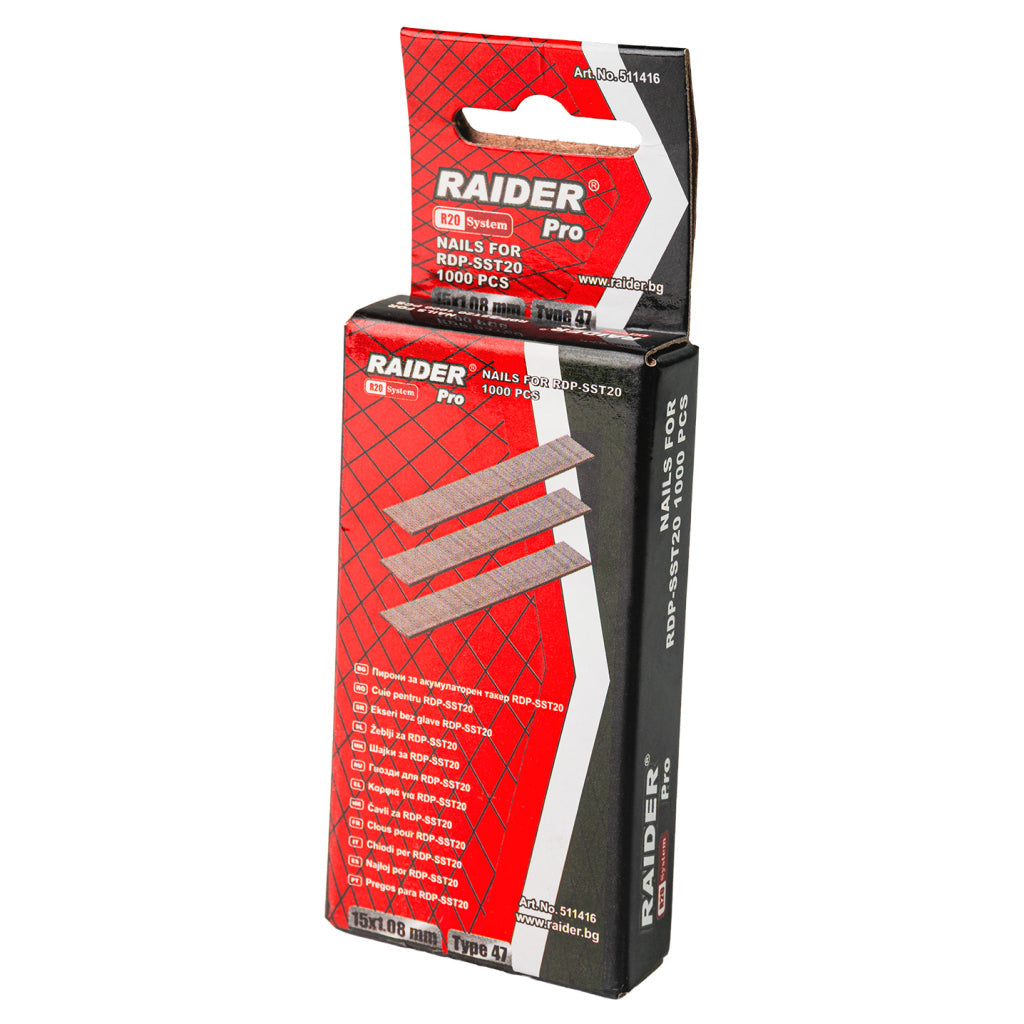 Raider Set 1000 de cuie galvanizate tip 47 1.08mm 15-32mm pentru capsator electric R20 - O baterie, multe posibilitati!