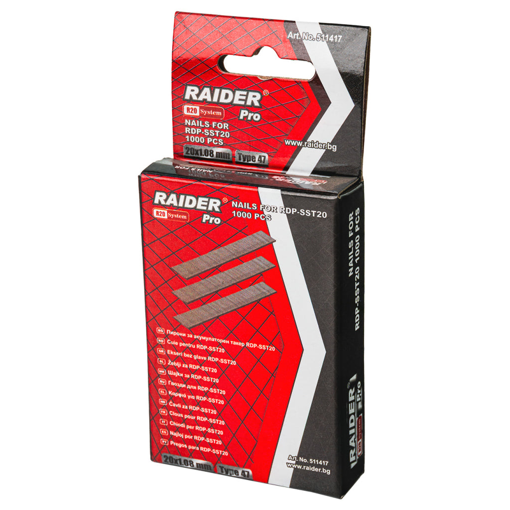 Raider Set 1000 de cuie galvanizate tip 47 1.08mm 15-32mm pentru capsator electric R20 - O baterie, multe posibilitati!