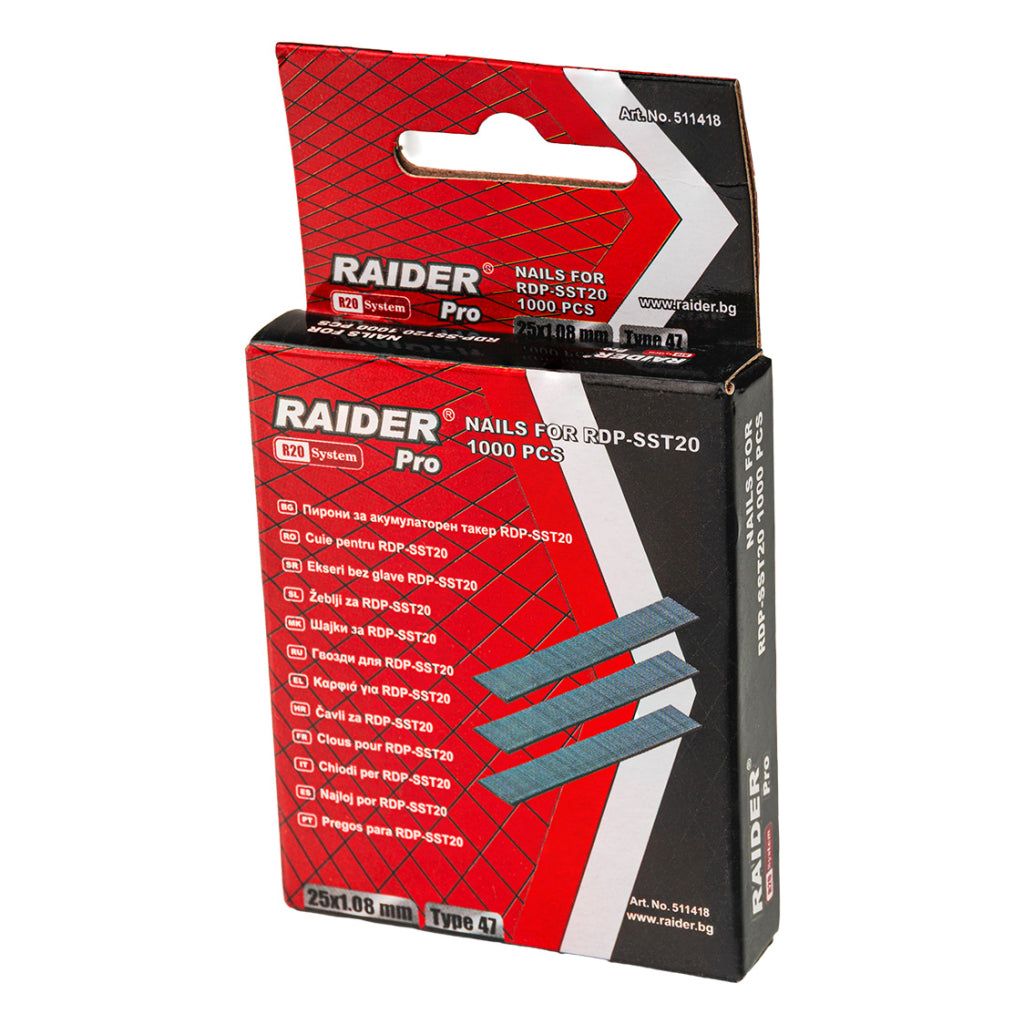 Raider Set 1000 de cuie galvanizate tip 47 1.08mm 15-32mm pentru capsator electric R20 - O baterie, multe posibilitati!