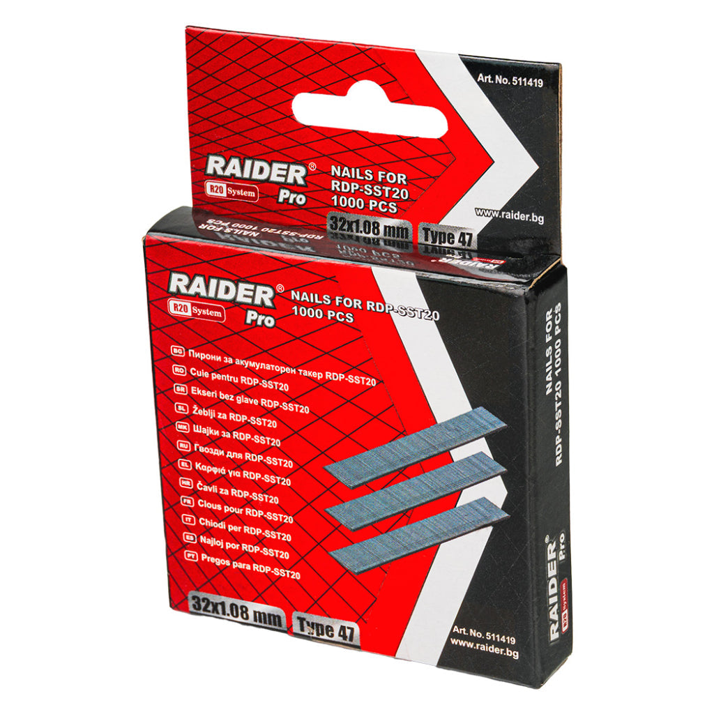 Raider Set 1000 de cuie galvanizate tip 47 1.08mm 15-32mm pentru capsator electric R20 - O baterie, multe posibilitati!
