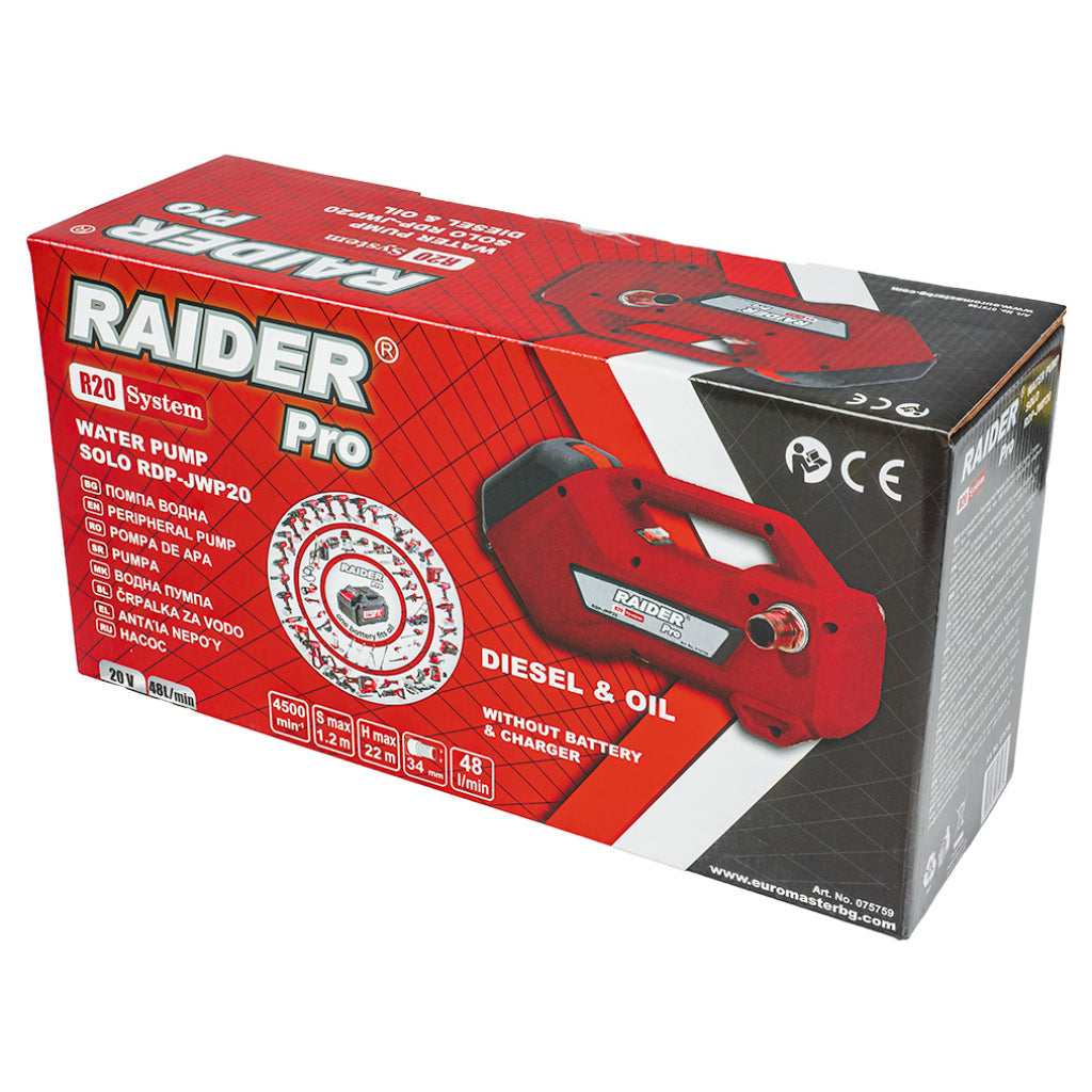 Raider R20 Pompa de transfer apa-motorina-ulei 20V 48L/min 22m SOLO RDP-JWP20 R20 - O baterie, multe posibilitati!