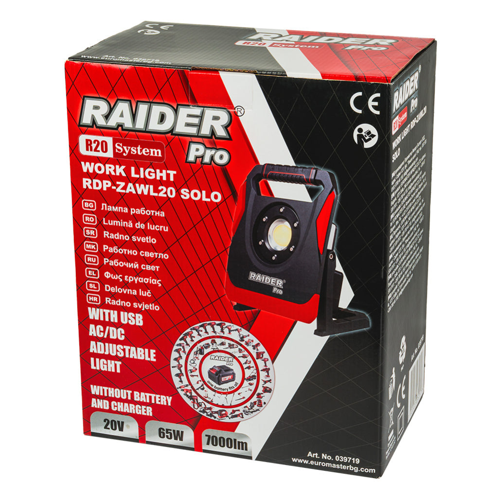 Raider R20 Lampa lucru 20V / 230V 65W 7000lm dimabila USB SOLO RDP-ZAWL20 R20 - O baterie, multe posibilitati!