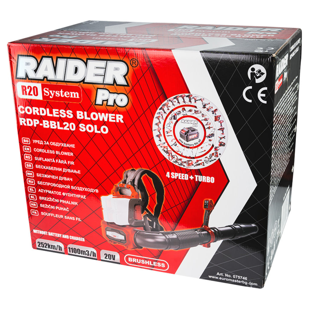 Raider R20 Suflanta frunze 40V 252km/h 1100m3/h vit. var. SOLO RDP-BBL20 R20 - O baterie, multe posibilitati!