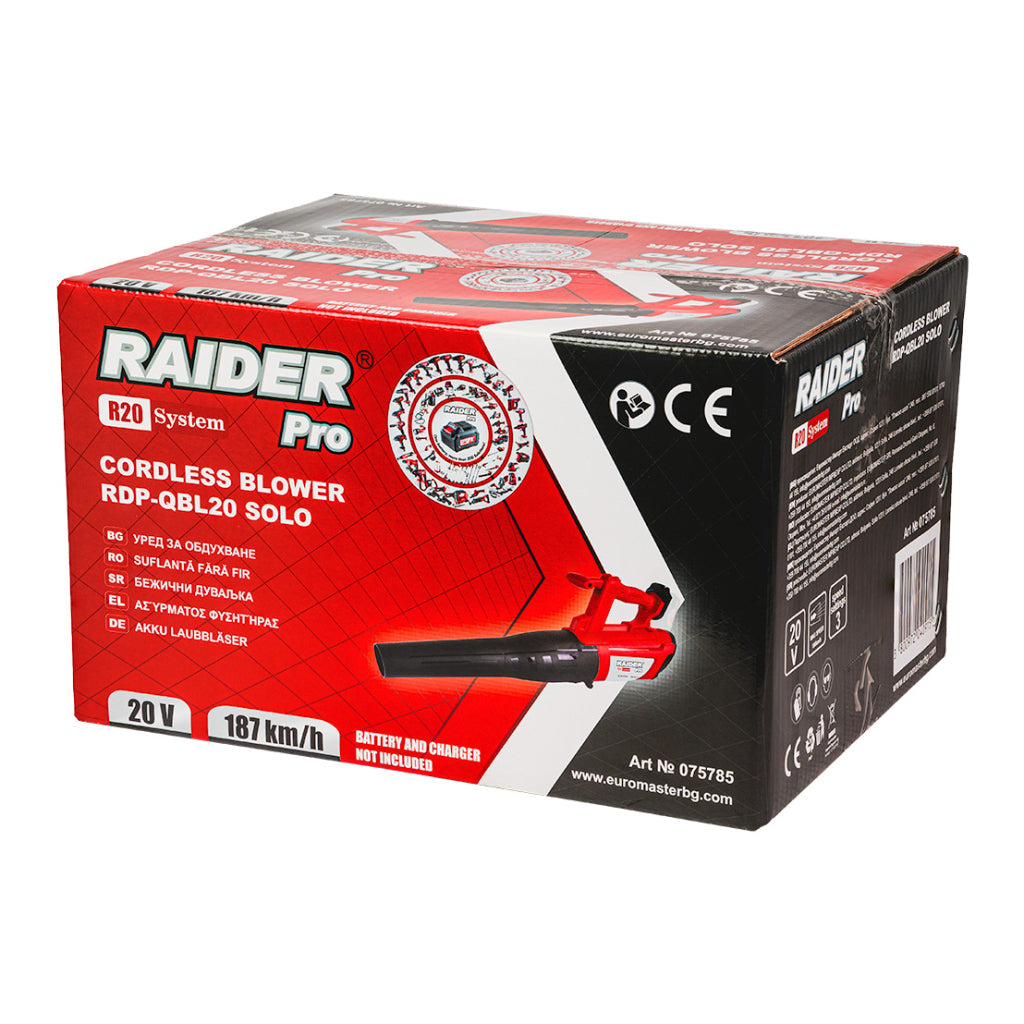 Raider R20 Suflanta frunze 20V 187km/h 650m3/h vit. var. SOLO RDP-QBL20 R20 - O baterie, multe posibilitati!