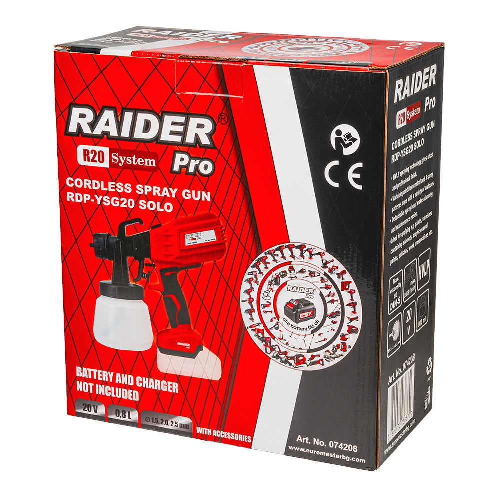Raider R20 Pistol de vopsit 20V cu 3 duze Ø1.5-2.5mm 0.8L SOLO RDP-YSGC20 R20 - O baterie, multe posibilitati!
