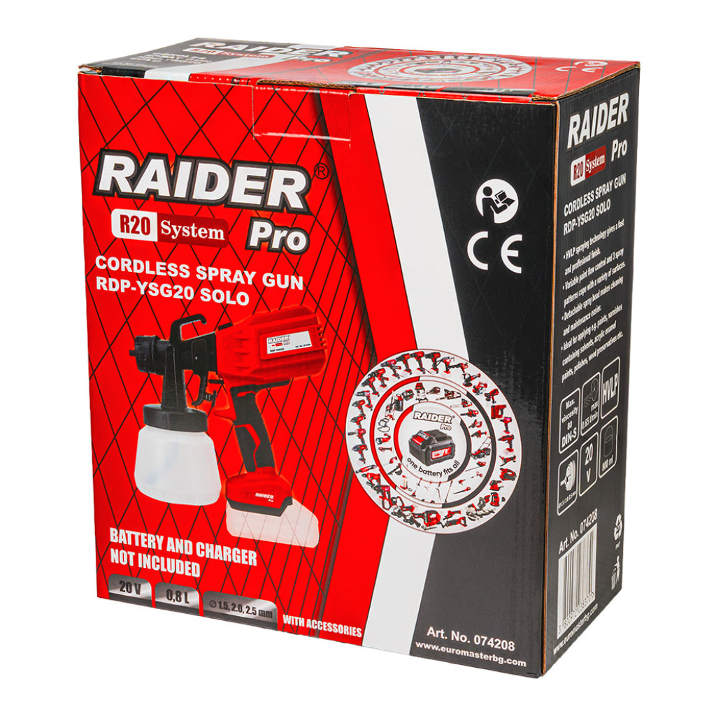 Raider R20 Pistol de vopsit 20V cu 3 duze Ø1.5-2.5mm 0.8L SOLO RDP-YSGC20 R20 - O baterie, multe posibilitati!