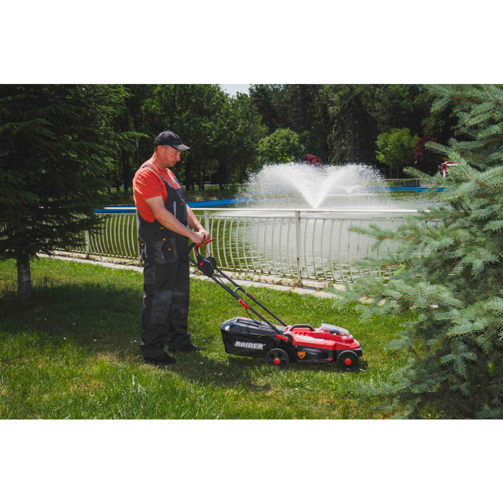 Raider R20 Masina tuns iarba brushless 20V 33cm 35L SOLO RDP-BLM20 R20 - O baterie, multe posibilitati!