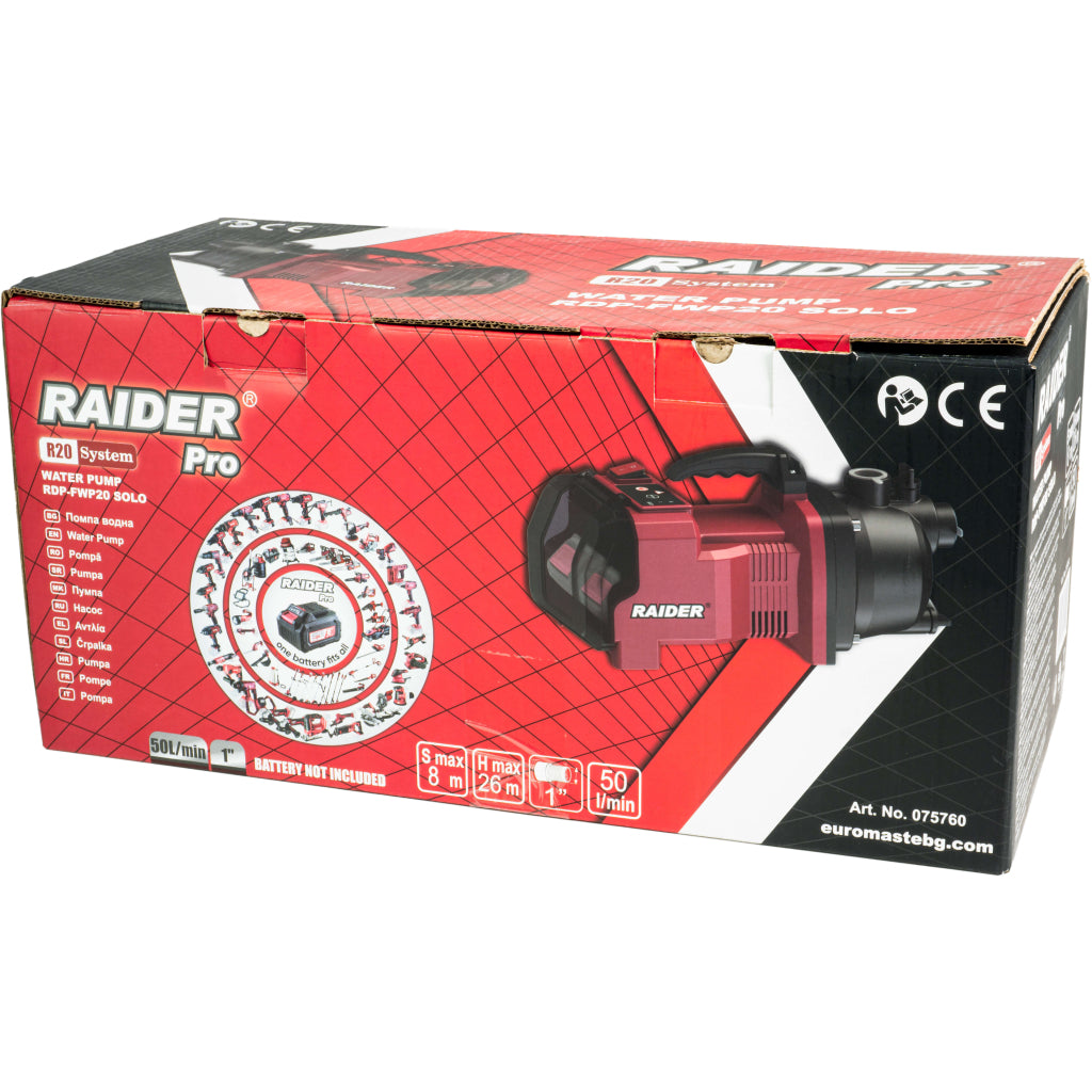 Raider R20 Pompa apa 40V 50L/min 26m 1" SOLO RDP-FWP20 R20 - O baterie, multe posibilitati!