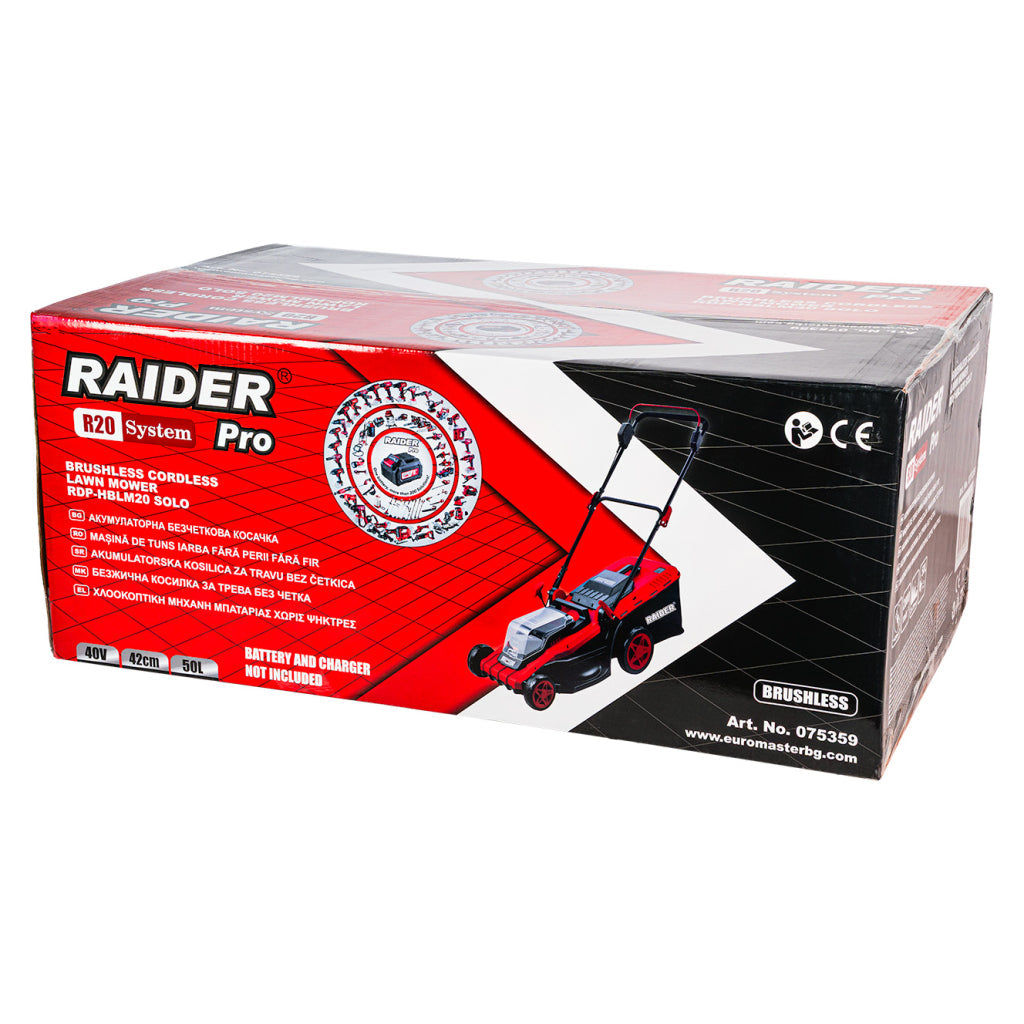 Raider R20 Masina tuns iarba brushless 40V 37cm 35L SOLO RDP-BCLM20 R20 - O baterie, multe posibilitati!