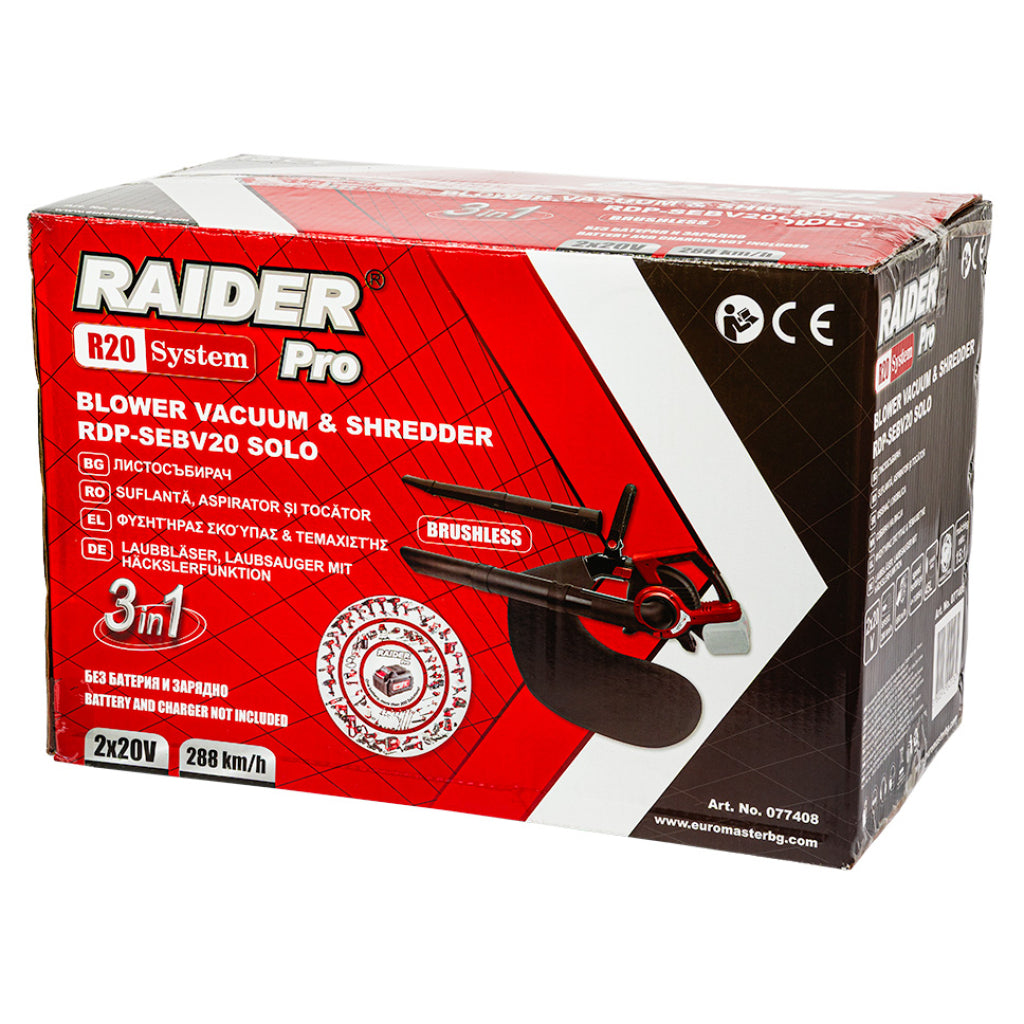 Raider R20 Suflanta frunze 40V 288km/h 650m3/h vit. var. SOLO RDP-SEBV20 R20 - O baterie, multe posibilitati!