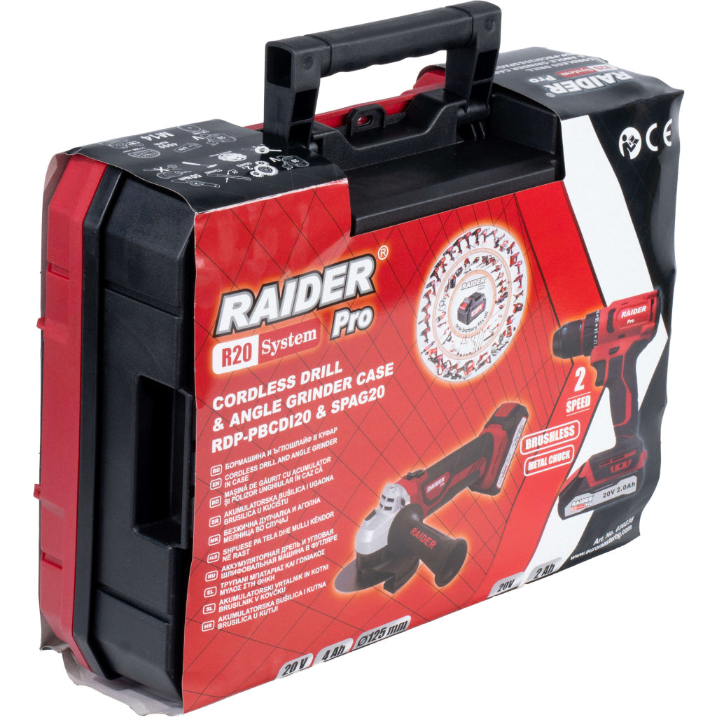 Raider R20 trusa bormasina si polizor unghiular 2.0 + 4.0Ah RDP-PBCDI20&SPAG20 R20 - O baterie, multe posibilitati!