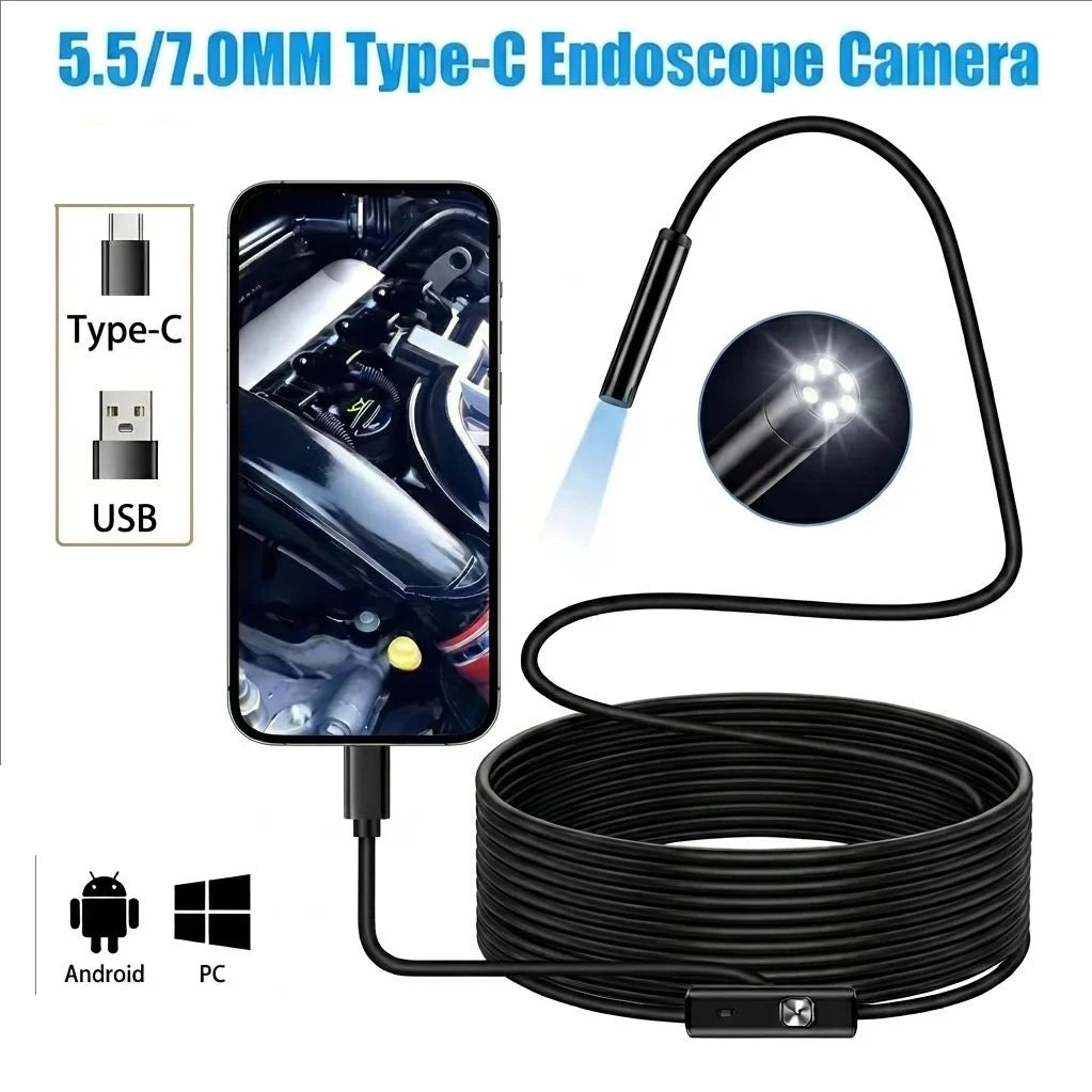 5.5/7.0MM TYPE-C Endoscope Camera  6 LEDs Adjustable USB OTG Android Flexible Inspection Borescope Cameras for Phone PC cart2u.ro