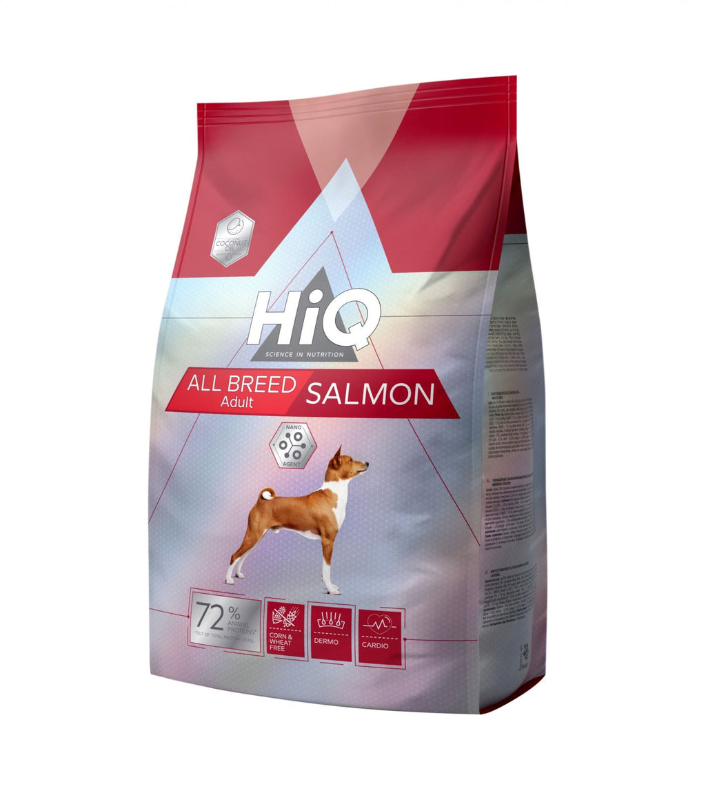Hrana uscata pentru caini adult pe baza de somon, HiQ All Breed Adult Salmon, 11 kg endler