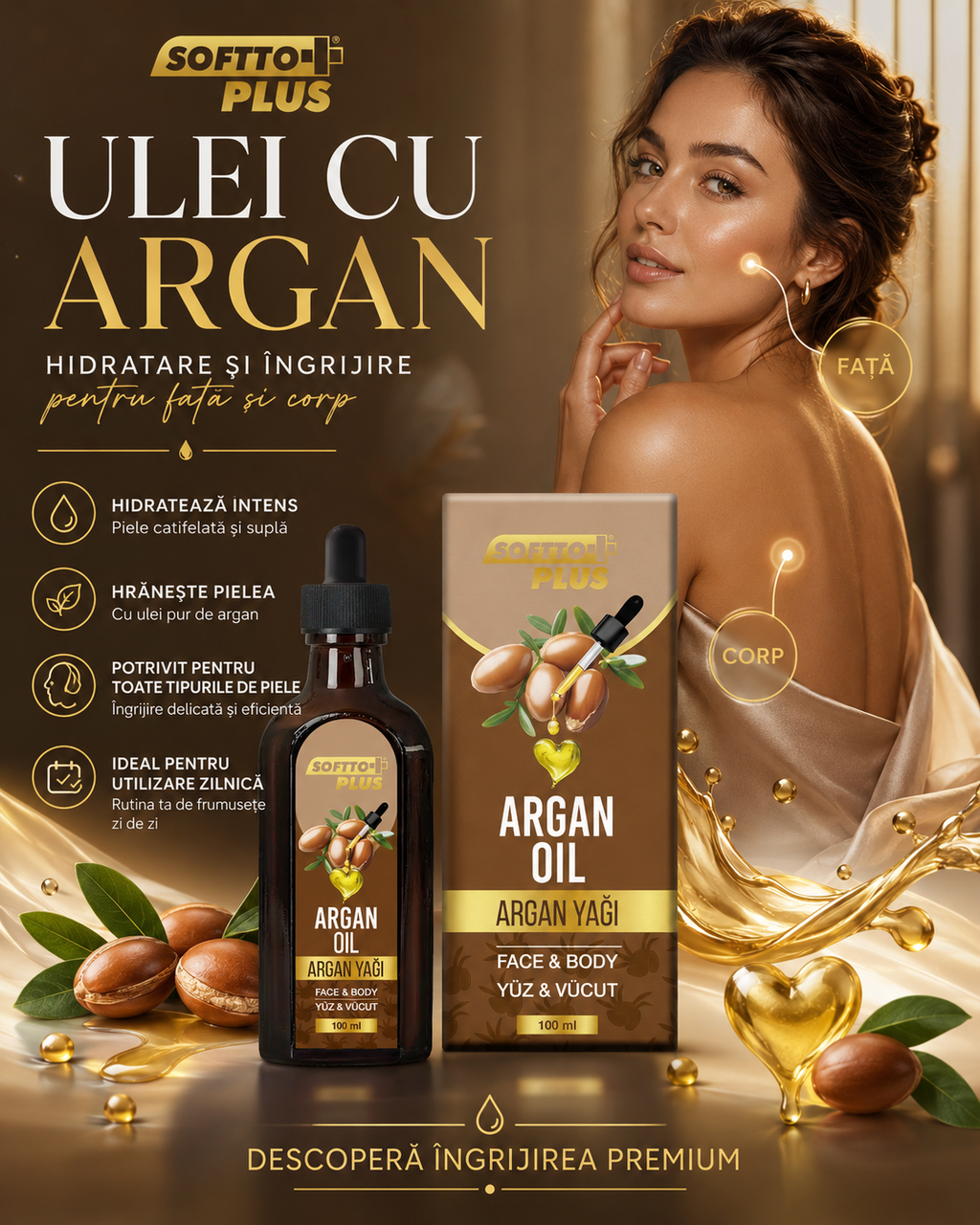 Ulei cu Argan - Hidratare Intensă pentru Față și Corp CRABLAND